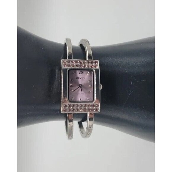 Gucci Accessories - Vintage Gucci Ladies Bracelet Watch Rhinestones Hinged Silver Tone Cuff PC21A